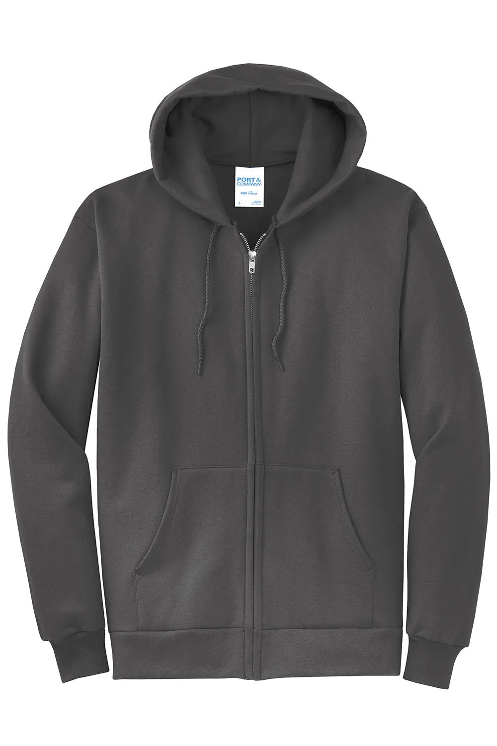 Port & Company Herren Core Pill Resistant Fleece Full Zip Kapuzenpullover Hoodie mit Taschen - Anthrazitgrau
