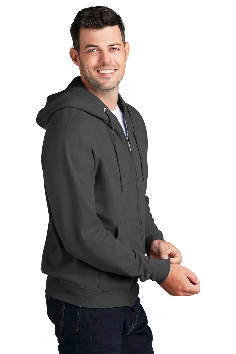Port & Company Herren Core Pill Resistant Fleece Full Zip Kapuzenpullover Hoodie mit Taschen - Anthrazitgrau