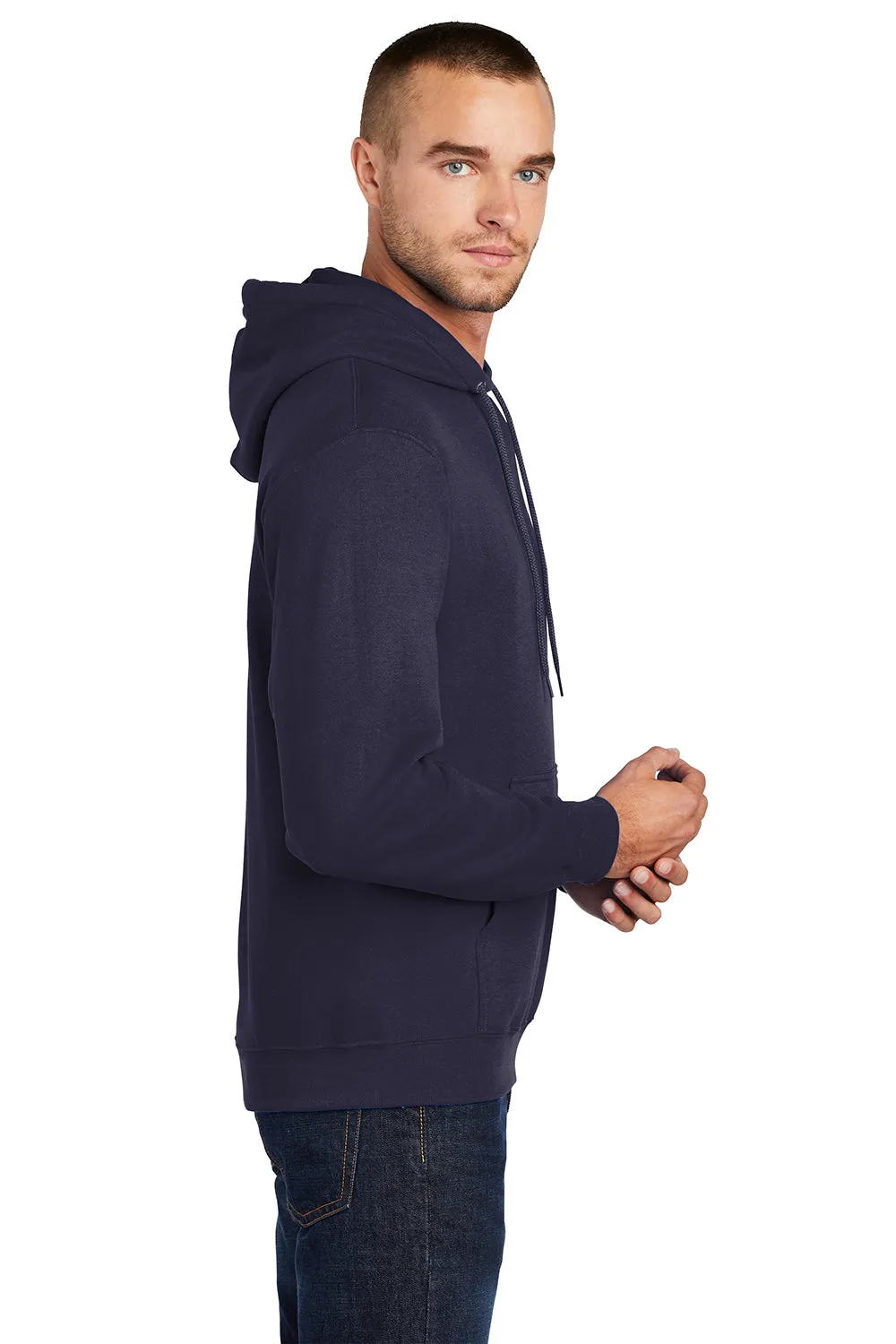 Port & Company Herren Core Pill Resistant Fleece Kapuzenpullover Hoodie mit Beuteltasche - Echt Marineblau