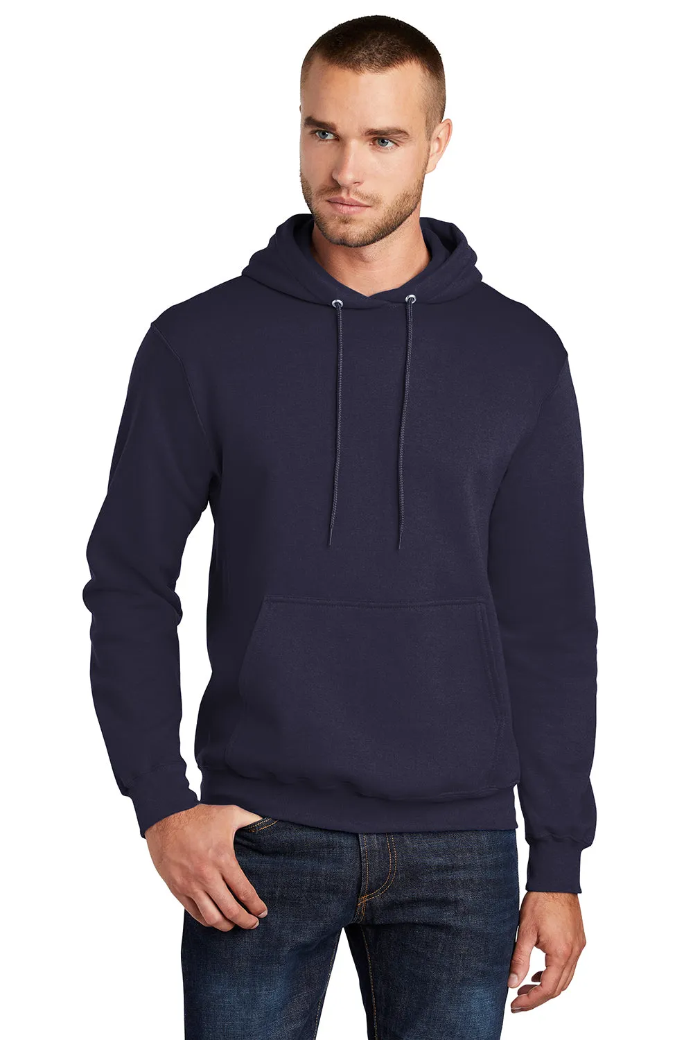 Port & Company Herren Core Pill Resistant Fleece Kapuzenpullover Hoodie mit Beuteltasche - Echt Marineblau