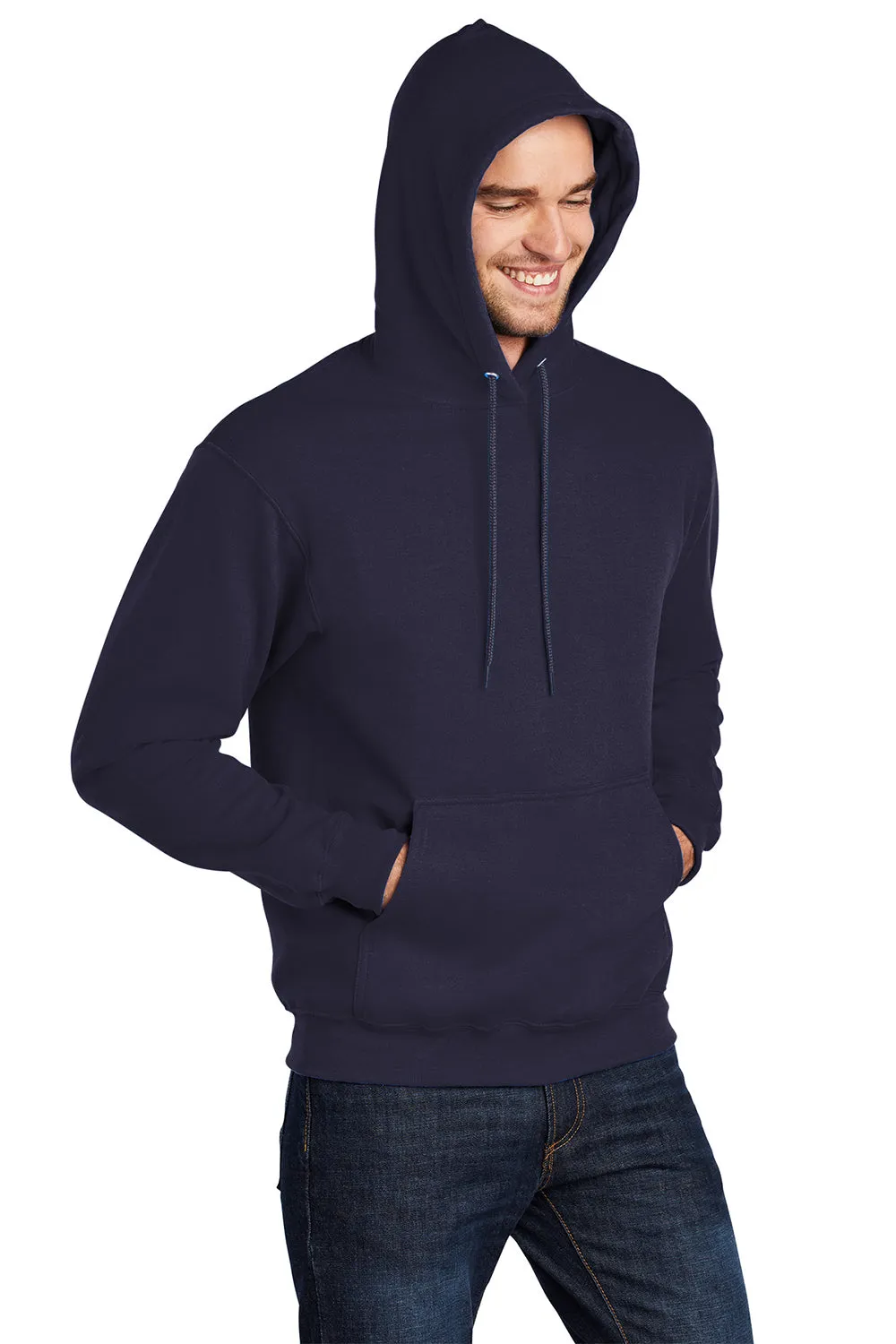 Port & Company Herren Core Pill Resistant Fleece Kapuzenpullover Hoodie mit Beuteltasche - Echt Marineblau