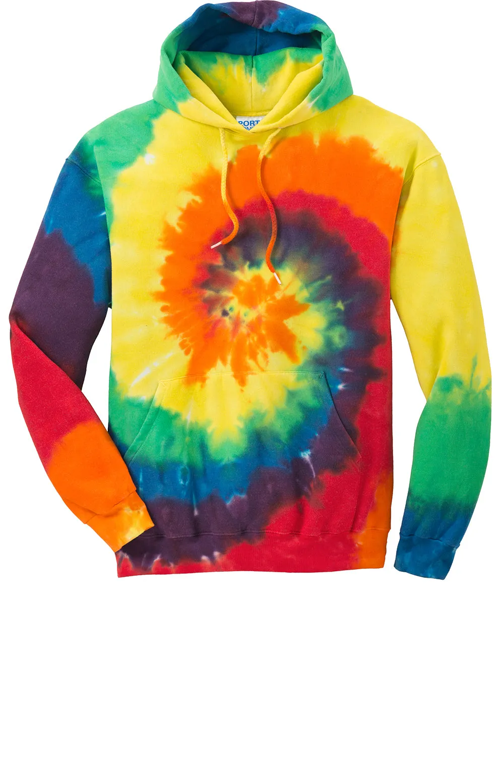 Port & Company Herren Kapuzenpullover mit Fleece-Futter und Kangaroo-Tasche - Regenbogen-Tie-Dye