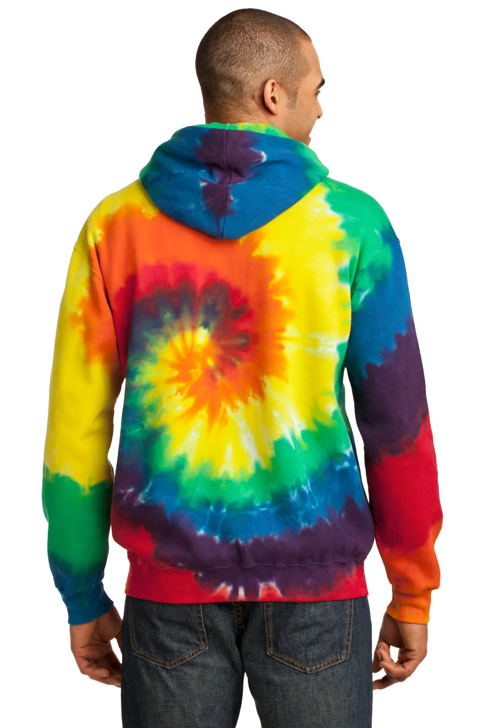 Port & Company Herren Kapuzenpullover mit Fleece-Futter und Kangaroo-Tasche - Regenbogen-Tie-Dye
