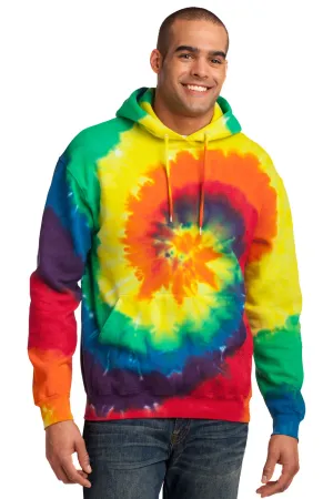 Port & Company Herren Kapuzenpullover mit Fleece-Futter und Kangaroo-Tasche - Regenbogen-Tie-Dye