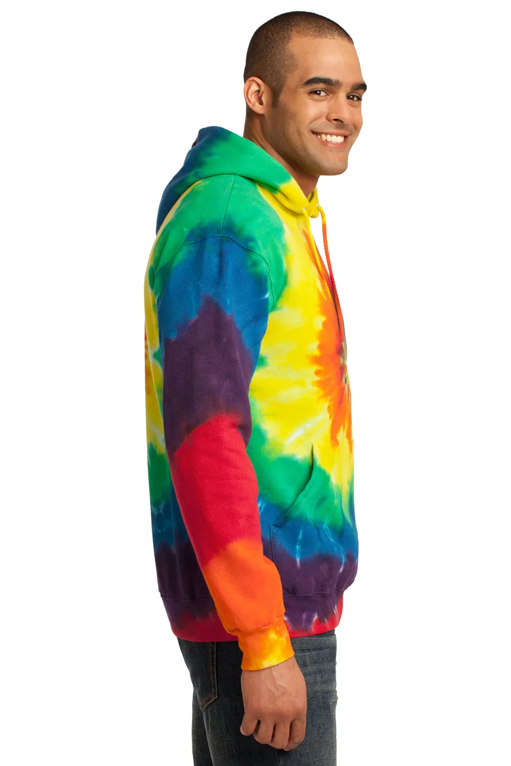 Port & Company Herren Kapuzenpullover mit Fleece-Futter und Kangaroo-Tasche - Regenbogen-Tie-Dye
