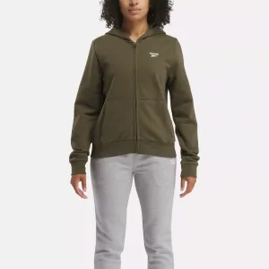 Reebok Damen Identity Fleece-Pullover mit kleinem Logo und Vollreißverschluss Grün Reebok