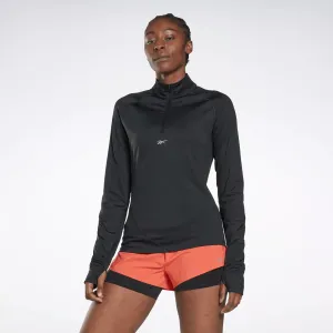 Reebok Damen Laufshirt mit Viertelreißverschluss Schwarz Reebok
