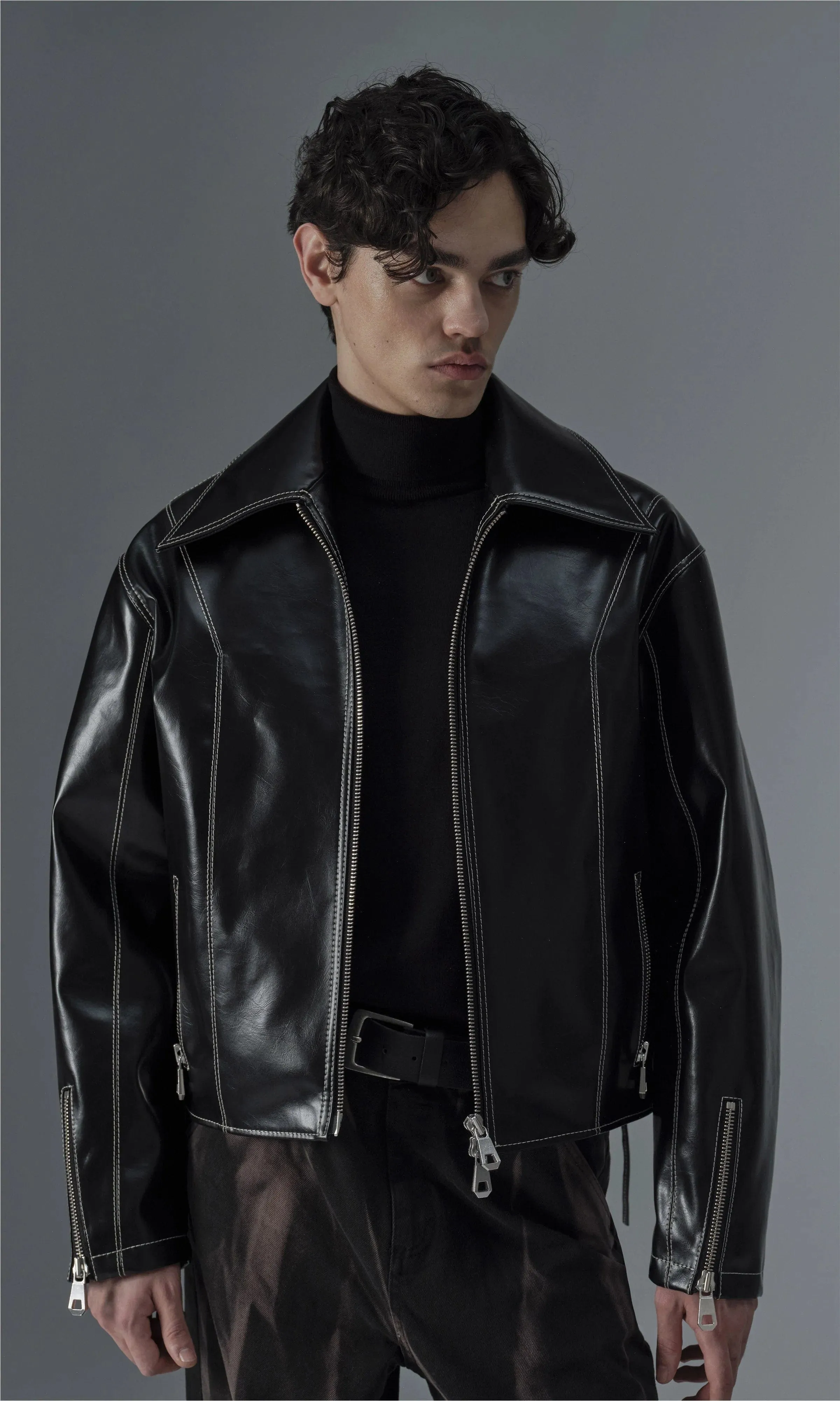Robin Unisex Vegane Oliven-Lederjacke | Schwarz