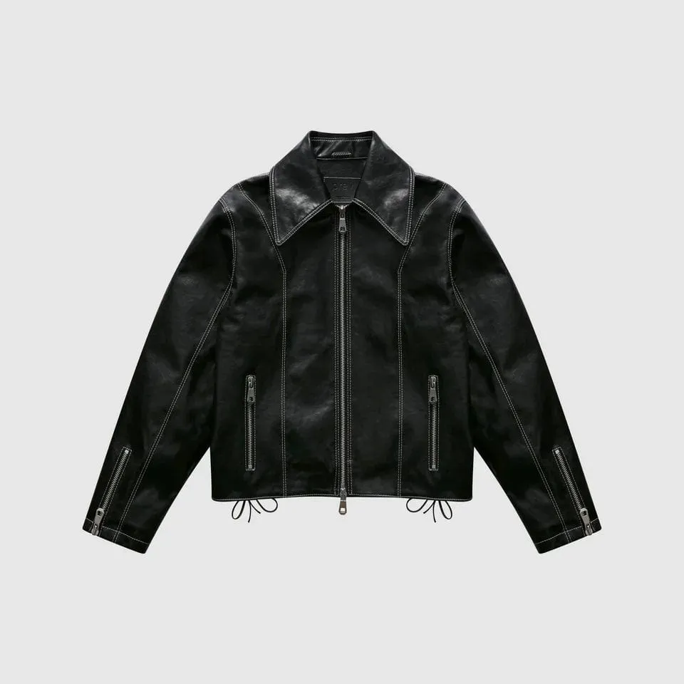 Robin Unisex Vegane Oliven-Lederjacke | Schwarz