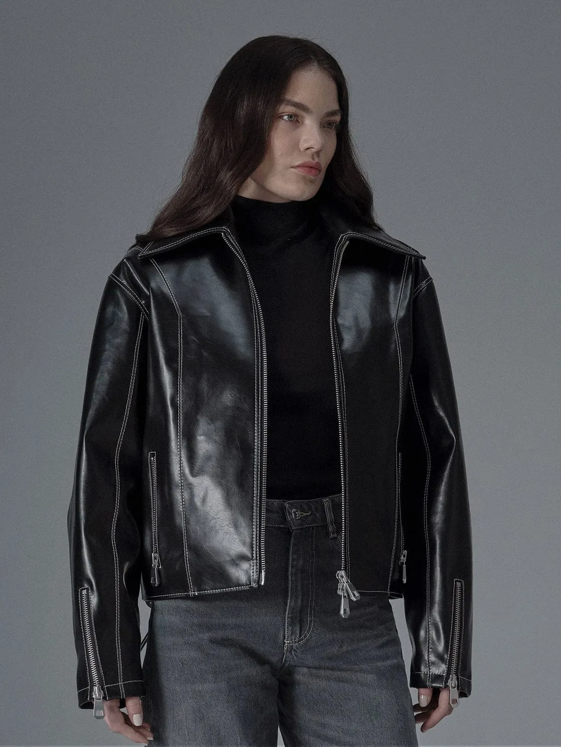 Robin Unisex Vegane Oliven-Lederjacke | Schwarz