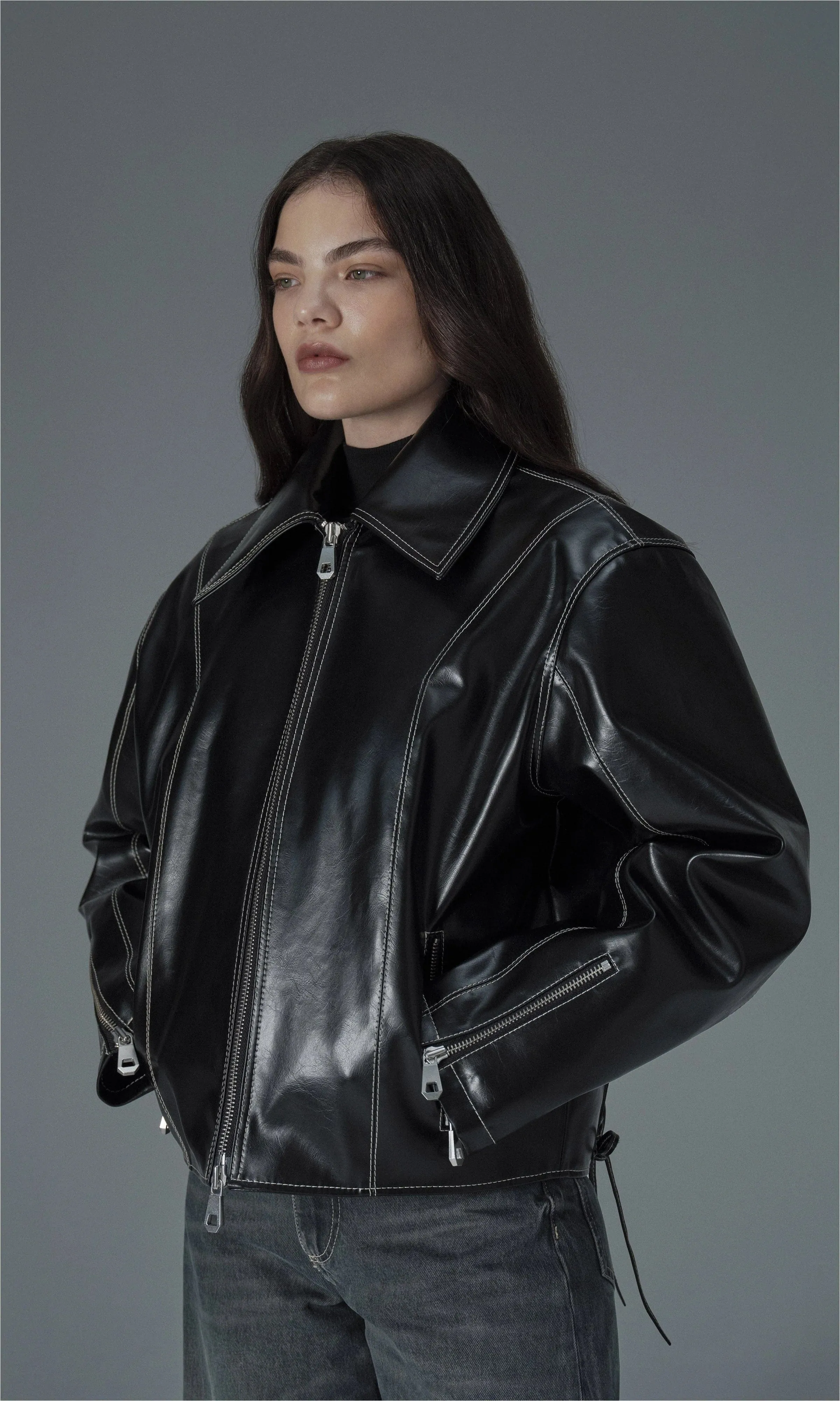 Robin Unisex Vegane Oliven-Lederjacke | Schwarz