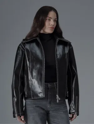 Robin Unisex Vegane Oliven-Lederjacke | Schwarz