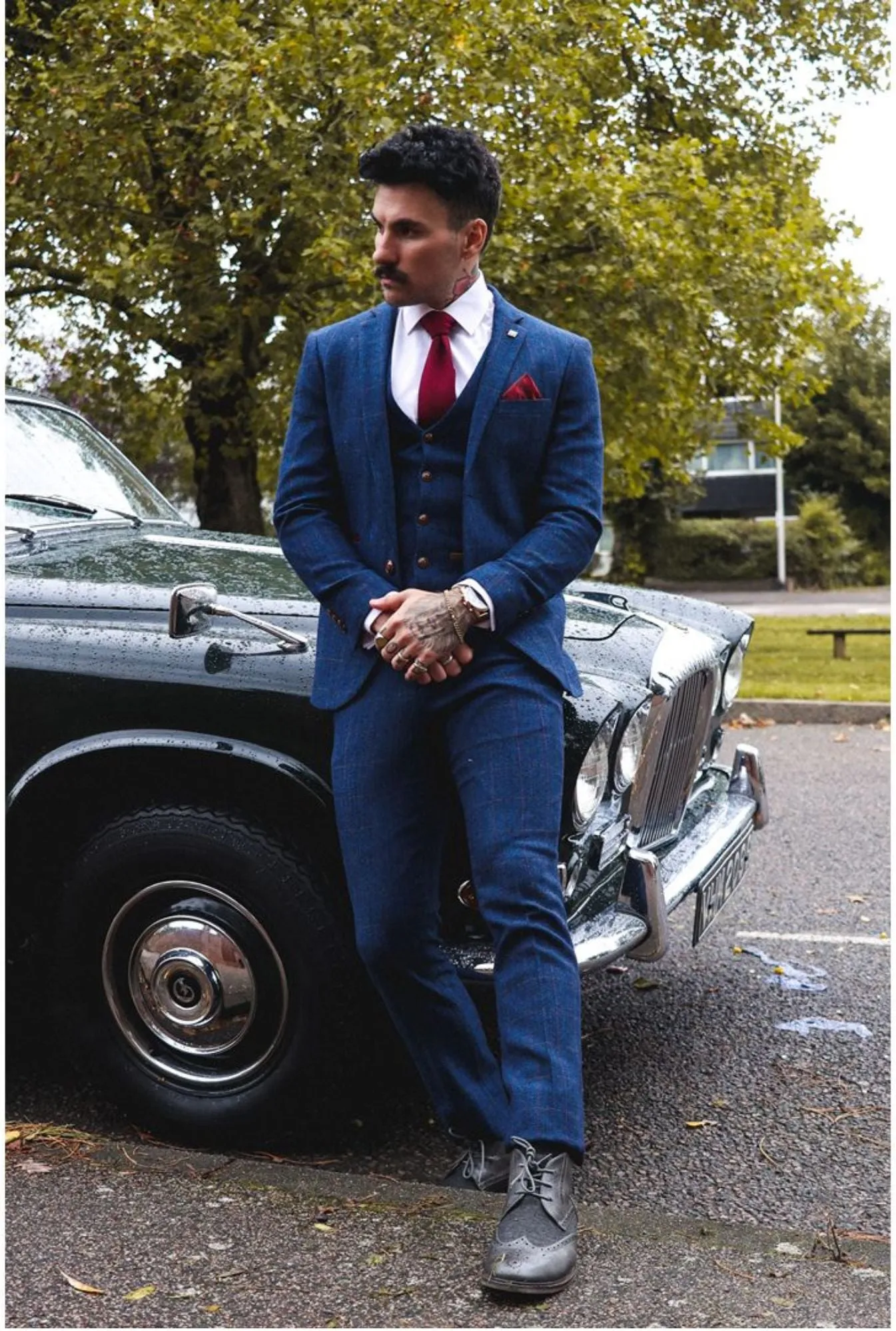 Scott Blue 3-teiliger Tweed-Check-Anzug