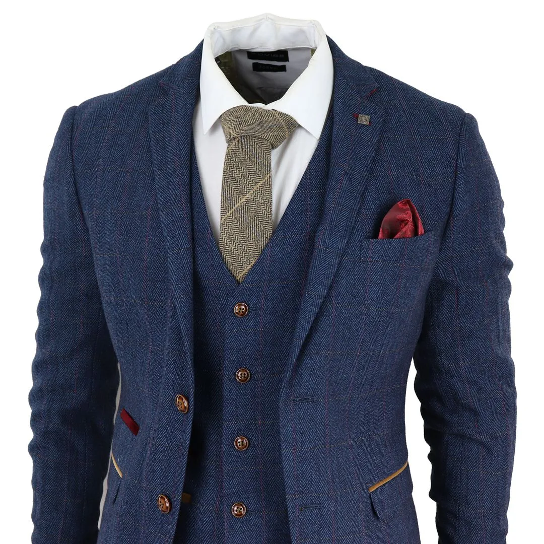 Scott Blue 3-teiliger Tweed-Check-Anzug