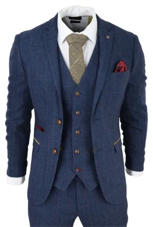 Scott Blue 3-teiliger Tweed-Check-Anzug