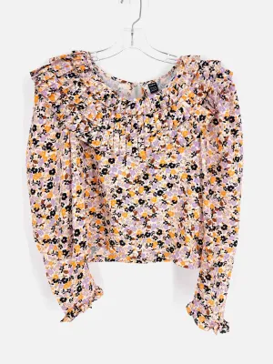 Shein Größe 8/10 Beige/Schwarz Blumenmuster Plissee-Tops Langarm