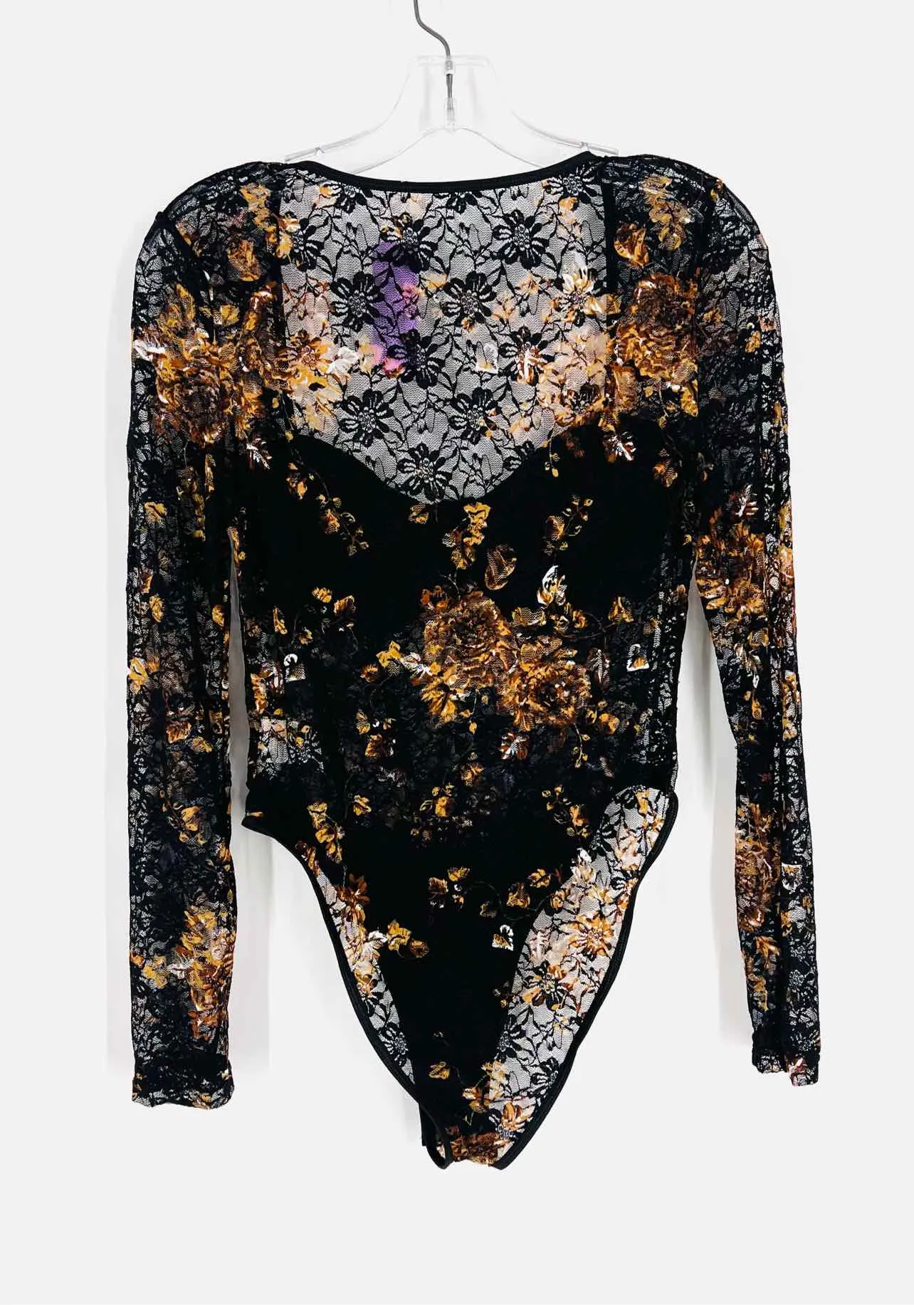 Größe L Bk/Br/Wh Blumen-Spitzen-Top Bodysuit