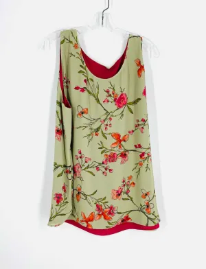 Größe XL ? Salbei/Rosa Blumenmuster Umkehrbarer Top Top-Ärmellos