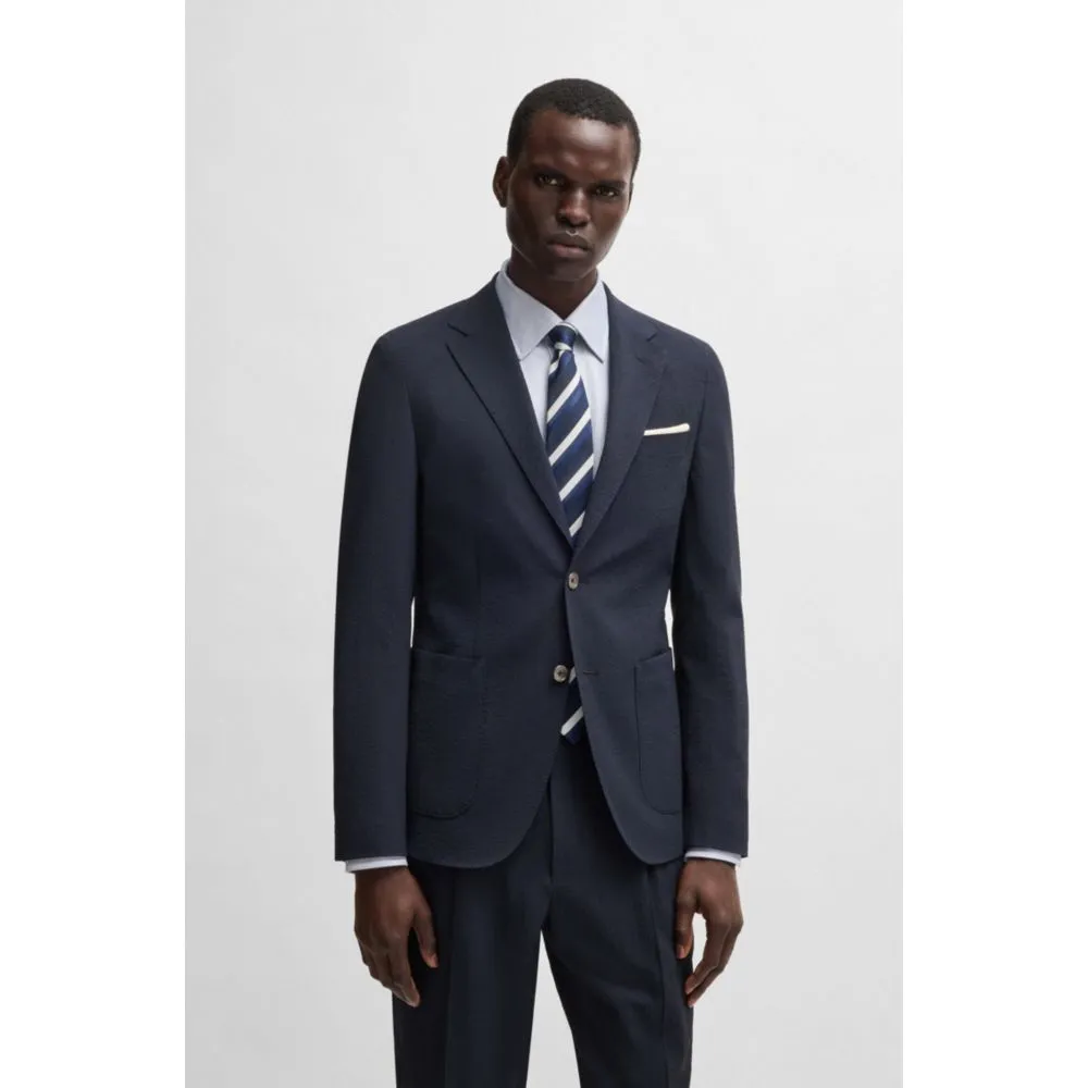 Slim-fit Blazer aus Woll-Seersucker mit Seide