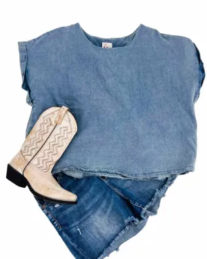 So Me Größe L Denim Bundstoff Tops Top-Kurzarm