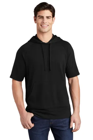 Sport-Tek Herren Fleece Kapuzenpullover mit Feuchtigkeitstransport und Kurzarm, mit Kangaroo-Tasche - Schwarz - Auslaufmodell