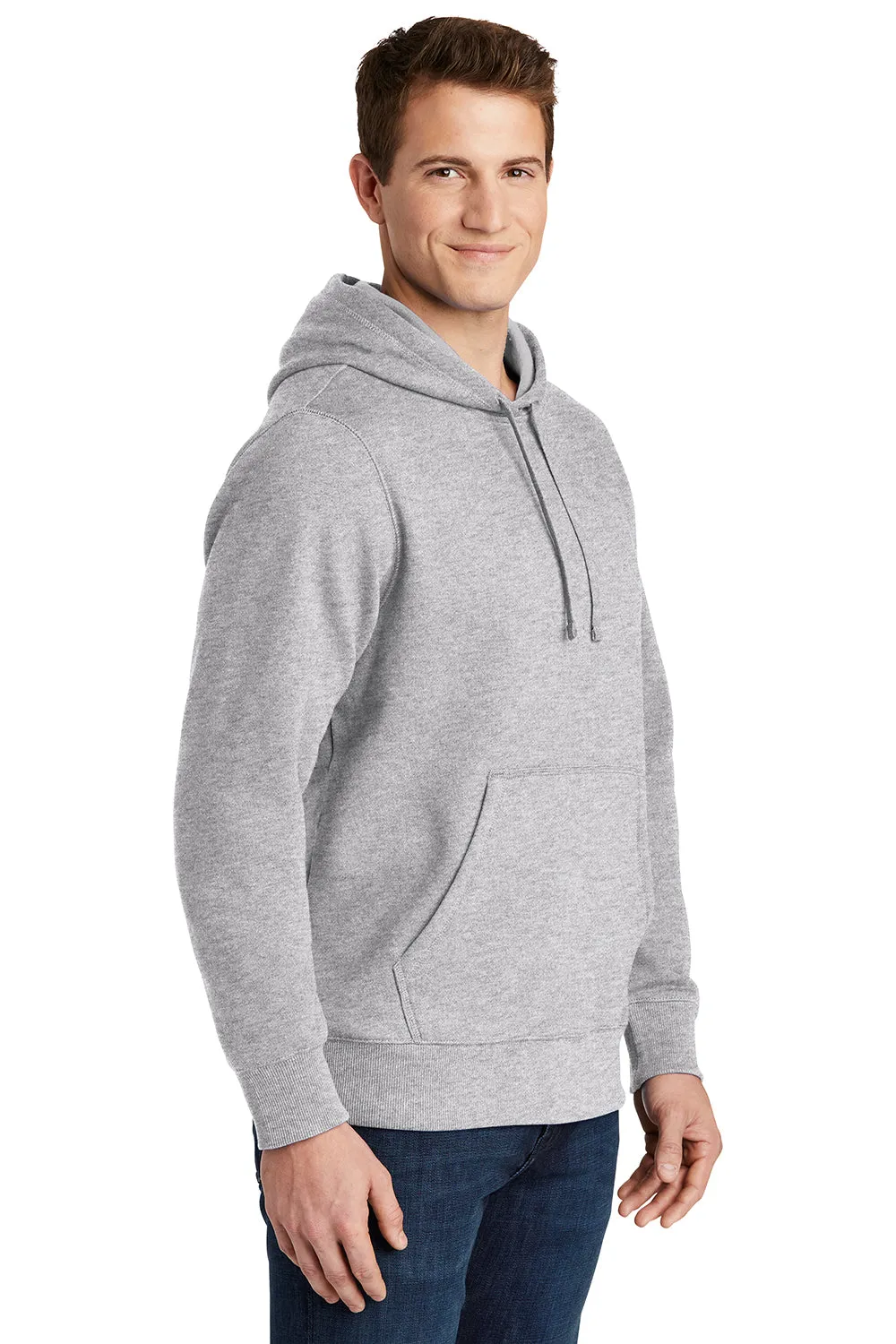 Sport-Tek Herren Fleece Kapuzenpullover mit Schrumpffestigkeit und Kangaroo-Tasche - Heather Grau