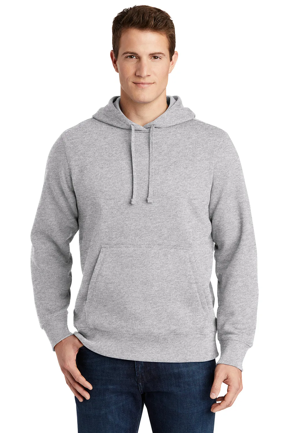 Sport-Tek Herren Fleece Kapuzenpullover mit Schrumpffestigkeit und Kangaroo-Tasche - Heather Grau