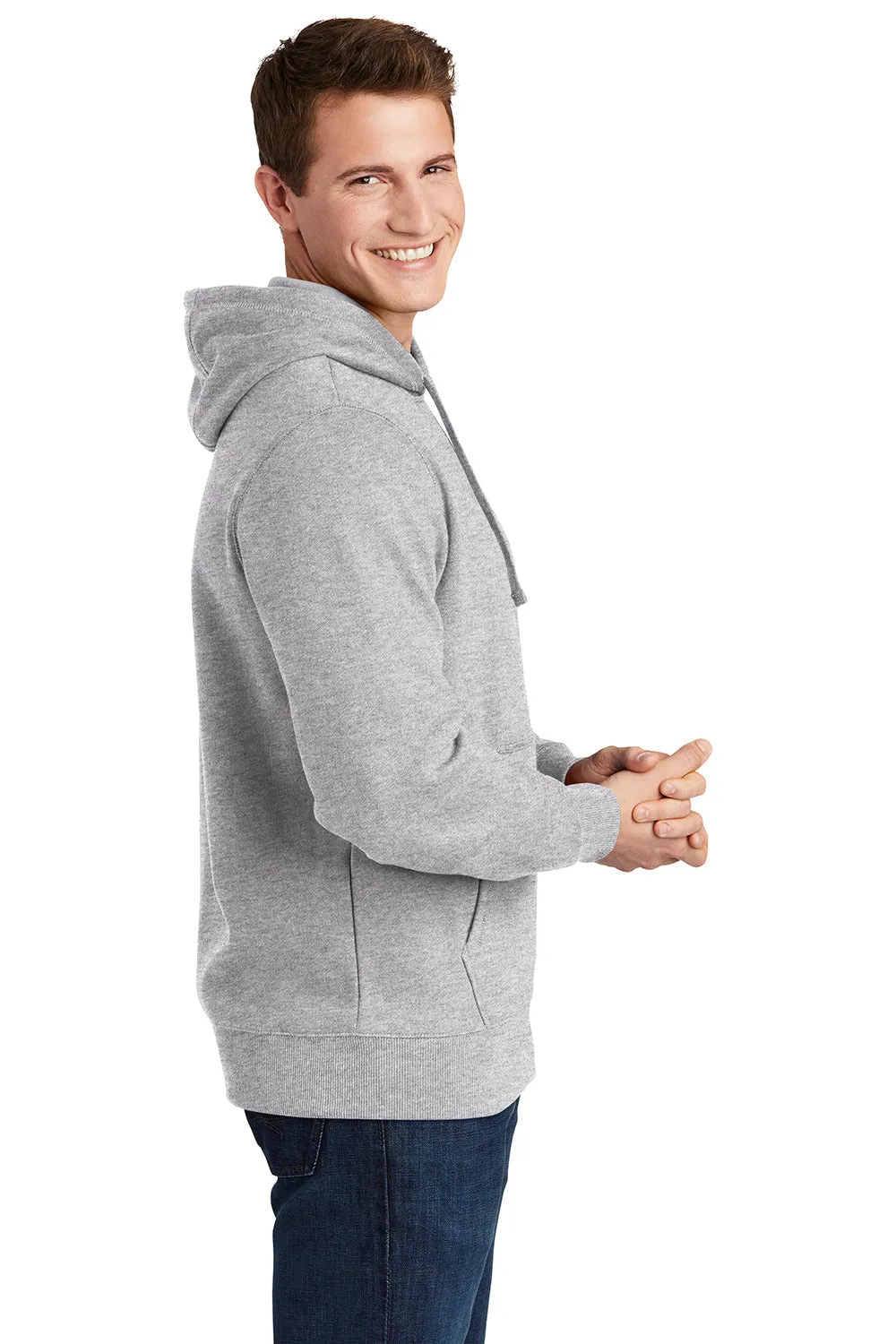 Sport-Tek Herren Fleece Kapuzenpullover mit Schrumpffestigkeit und Kangaroo-Tasche - Heather Grau