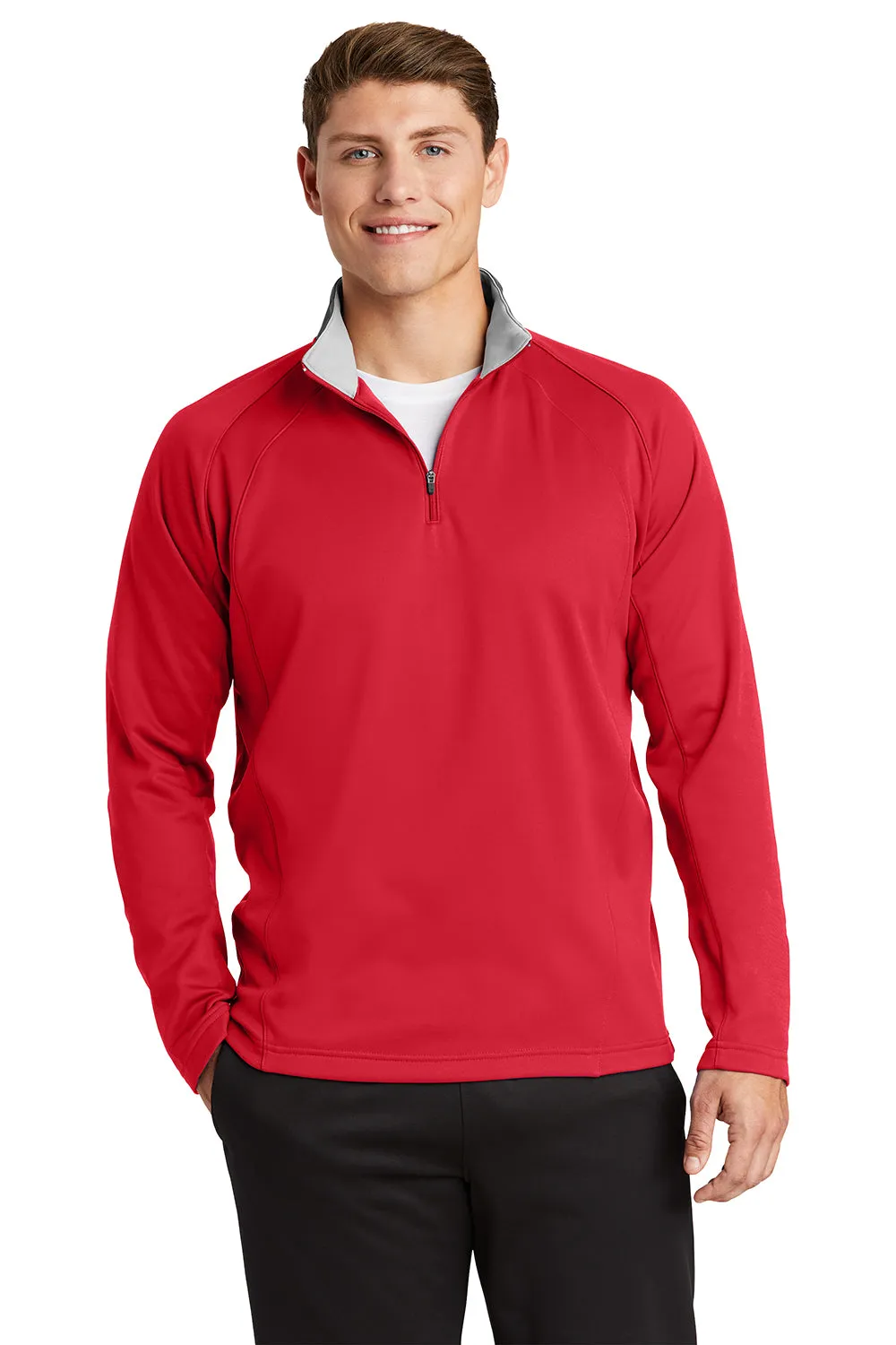 Sport-Tek Herren Sport-Wick Feuchtigkeitstransport Fleece 1/4 Zip Sweatshirt - Tiefrot/Silbergrau