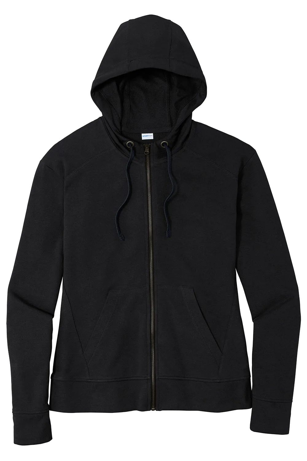 Sport-Tek Damen Feuchtigkeitstransportierende Fleece Kapuzenjacke mit Reißverschluss und Taschen - Schwarz