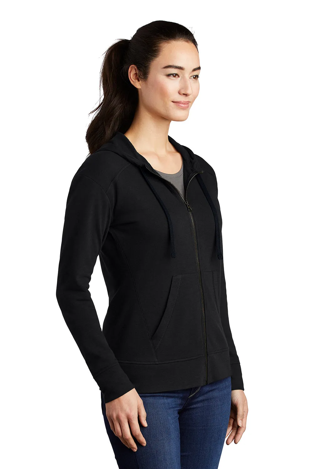 Sport-Tek Damen Feuchtigkeitstransportierende Fleece Kapuzenjacke mit Reißverschluss und Taschen - Schwarz