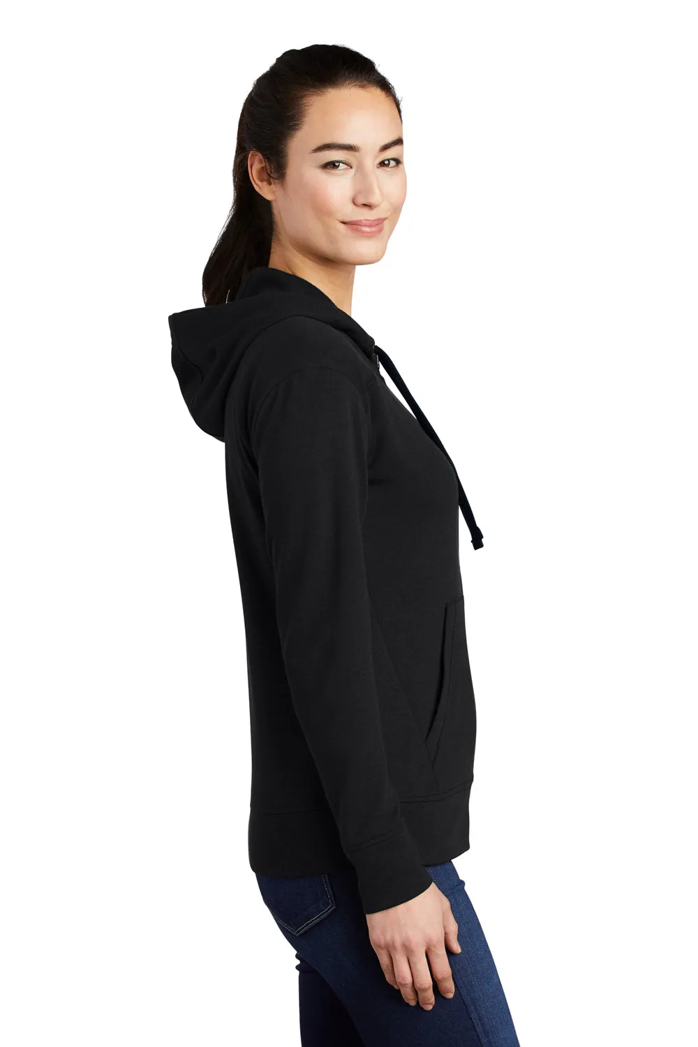 Sport-Tek Damen Feuchtigkeitstransportierende Fleece Kapuzenjacke mit Reißverschluss und Taschen - Schwarz