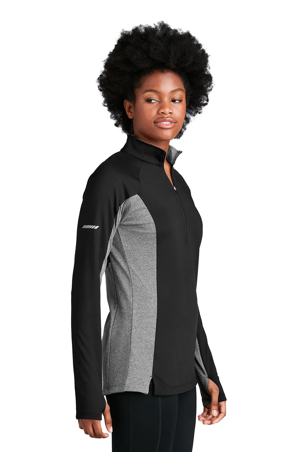 Sport-Tek Damen Sport-Wick Feuchtigkeitstransportierendes 1/4-Zip Sweatshirt - Schwarz/Heather Charcoal Grau