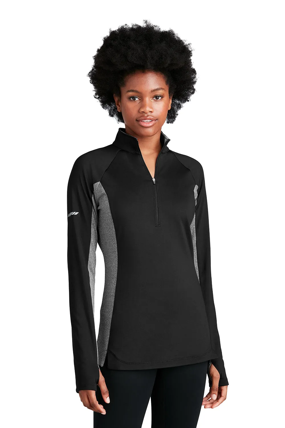 Sport-Tek Damen Sport-Wick Feuchtigkeitstransportierendes 1/4-Zip Sweatshirt - Schwarz/Heather Charcoal Grau