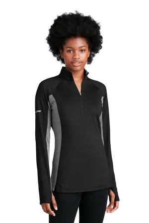 Sport-Tek Damen Sport-Wick Feuchtigkeitstransportierendes 1/4-Zip Sweatshirt - Schwarz/Heather Charcoal Grau