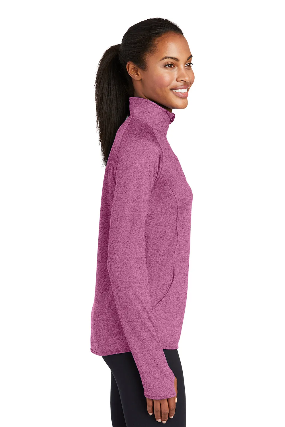 Sport-Tek Damen Sport-Wick Feuchtigkeitstransportierendes 1/4-Zip Sweatshirt mit Beuteltasche - Heather Pink Rush