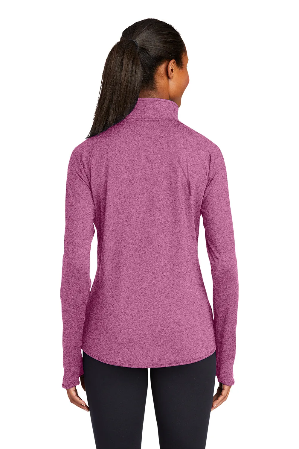 Sport-Tek Damen Sport-Wick Feuchtigkeitstransportierendes 1/4-Zip Sweatshirt mit Beuteltasche - Heather Pink Rush