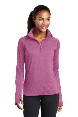 Sport-Tek Damen Sport-Wick Feuchtigkeitstransportierendes 1/4-Zip Sweatshirt mit Beuteltasche - Heather Pink Rush