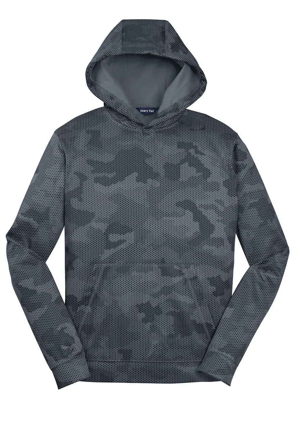 Sport-Tek Jugend Sport-Wick CamoHex Feuchtigkeitstransportierender Fleece Kapuzenpullover mit Kangaroo-Tasche - Dunkelrauchgrau