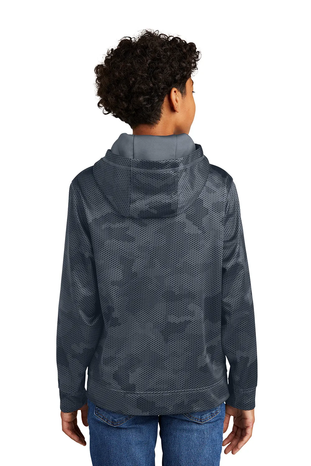 Sport-Tek Jugend Sport-Wick CamoHex Feuchtigkeitstransportierender Fleece Kapuzenpullover mit Kangaroo-Tasche - Dunkelrauchgrau