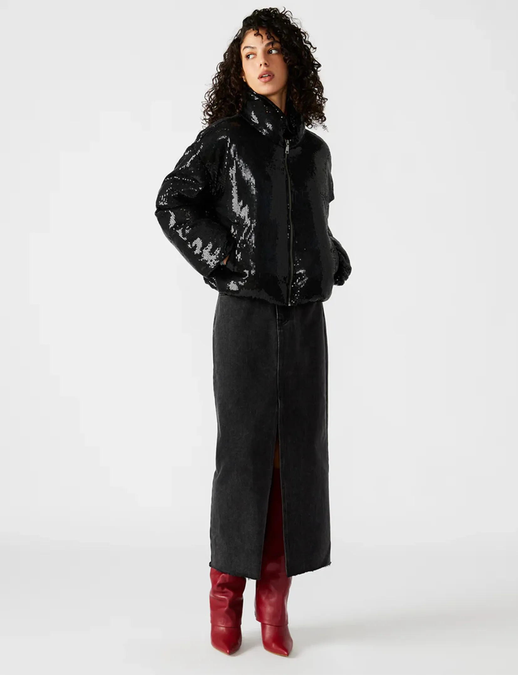 Stratton Steppjacke mit Pailletten, Schwarz Kleidung_steve-madden
