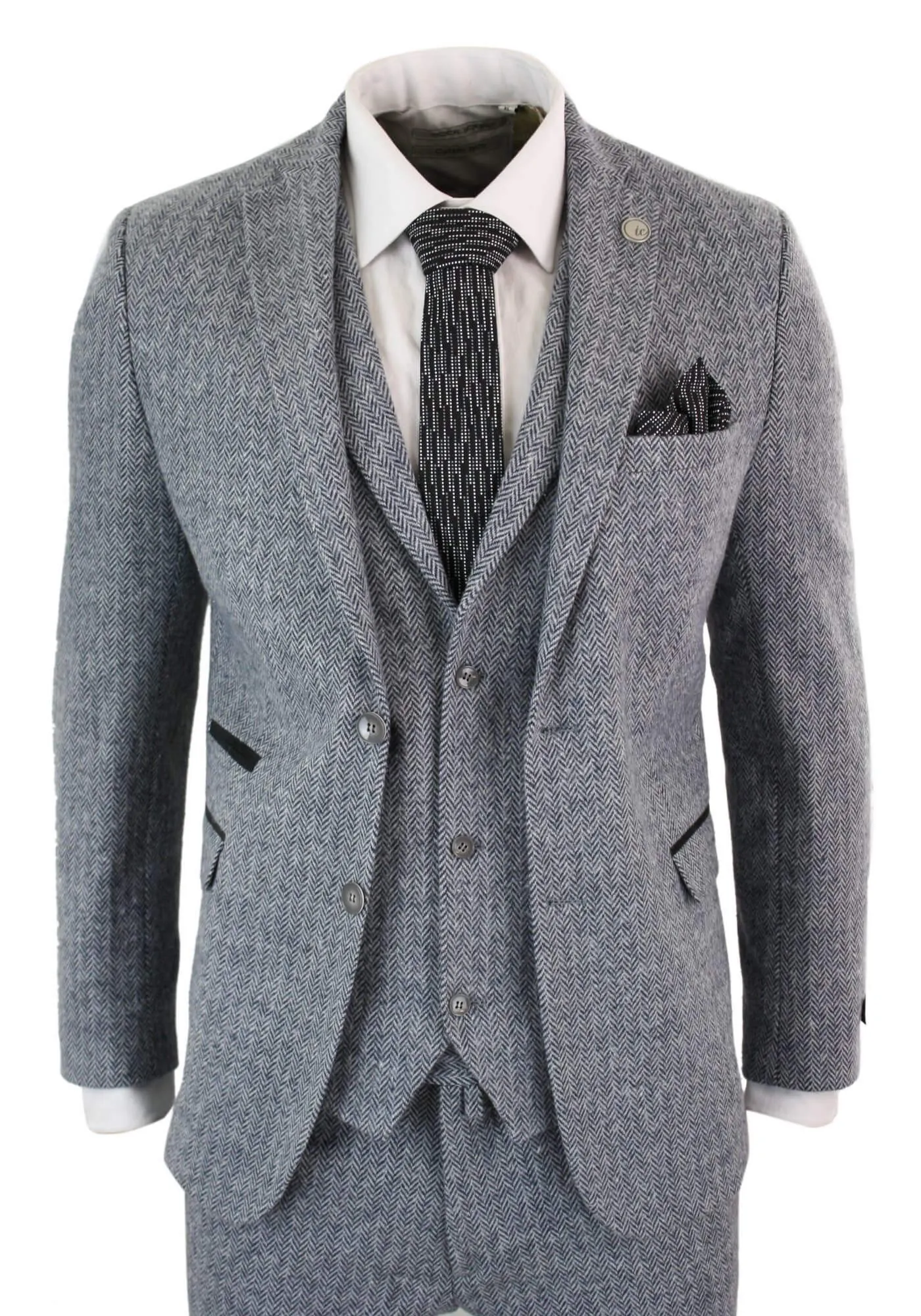stz11 3-teiliger Tweed-Anzug Fischgrät