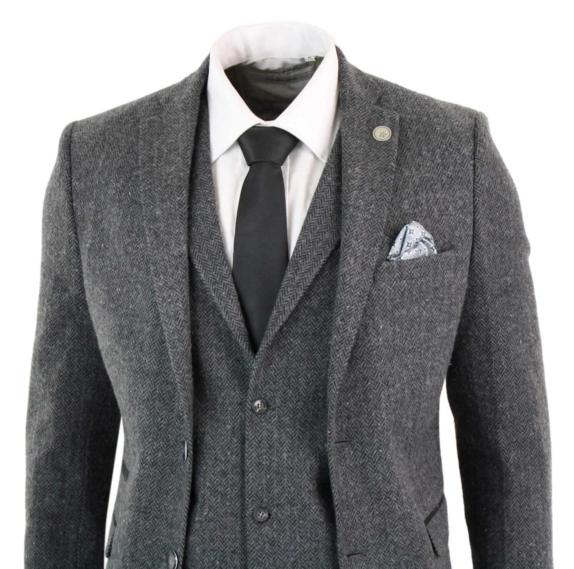 stz11 3-teiliger Tweed-Anzug Fischgrät