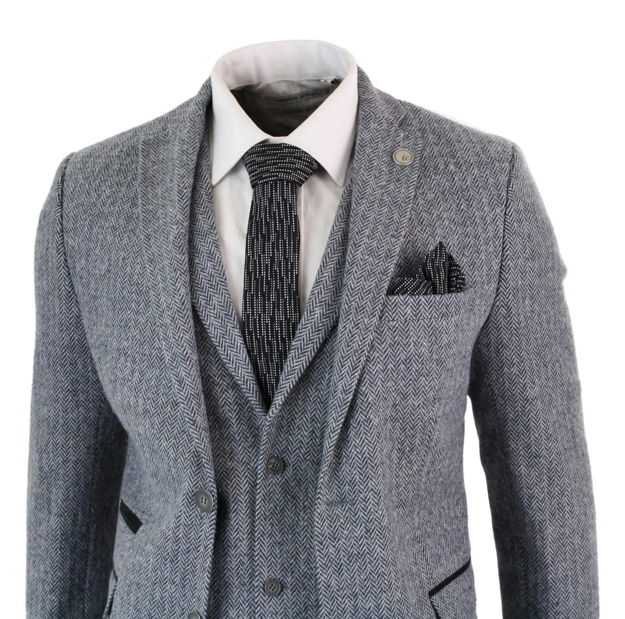 stz11 3-teiliger Tweed-Anzug Fischgrät