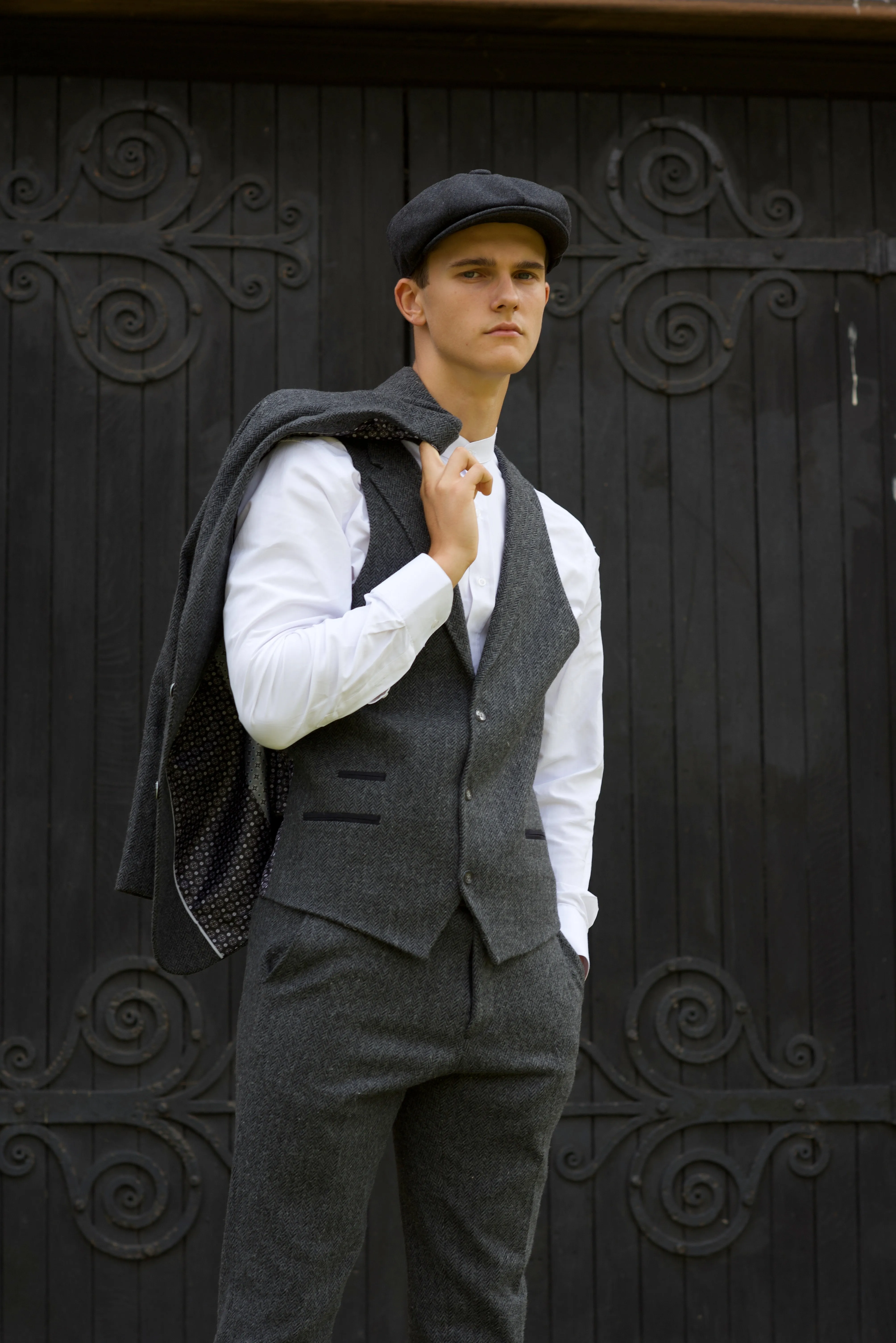 stz11 3-teiliger Tweed-Anzug Fischgrät