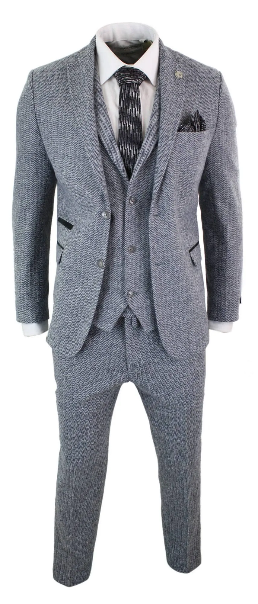 stz11 3-teiliger Tweed-Anzug Fischgrät