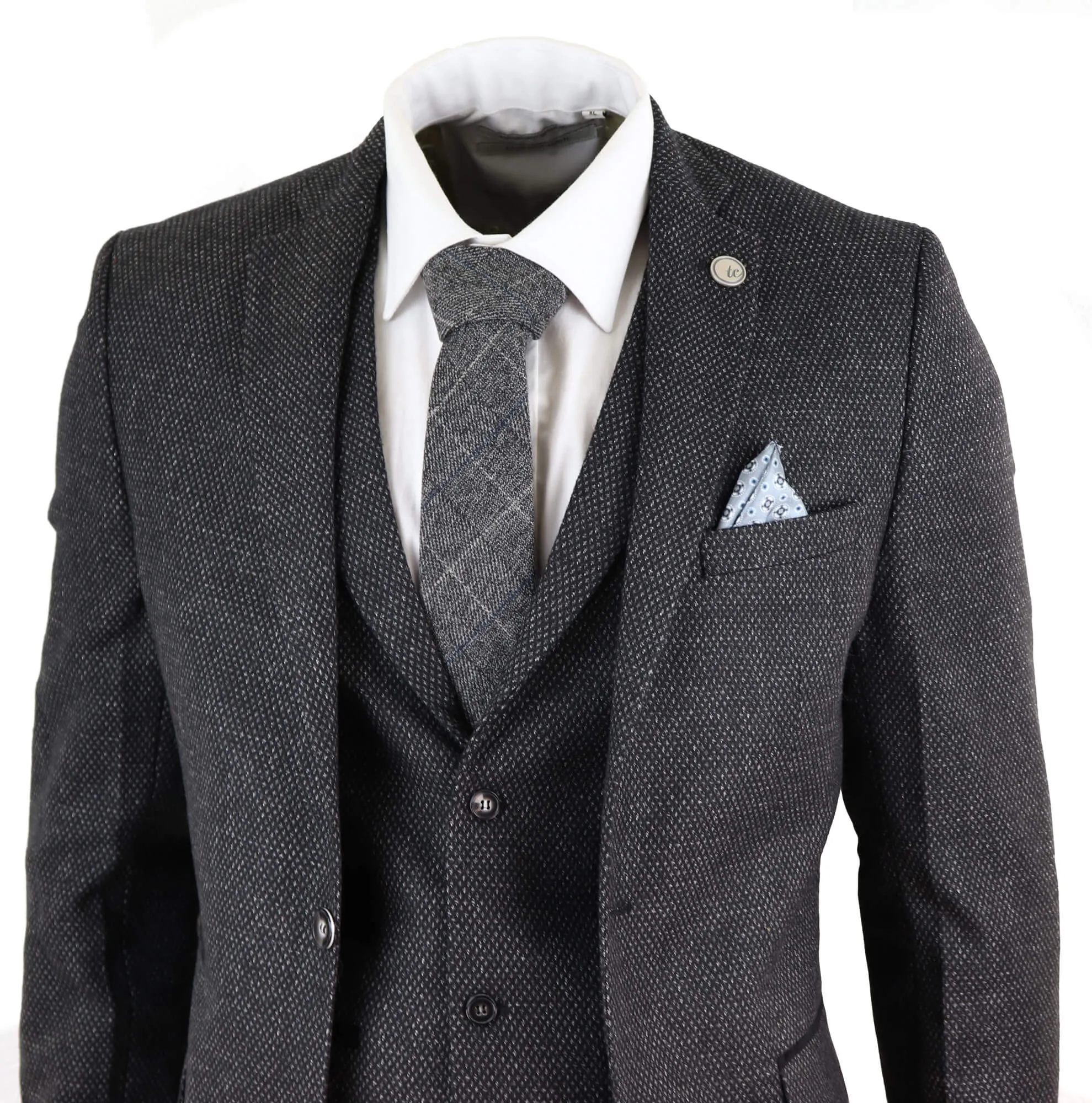 STZ14 Schwarzer Woll-Dreiteiler Tweed-Anzug