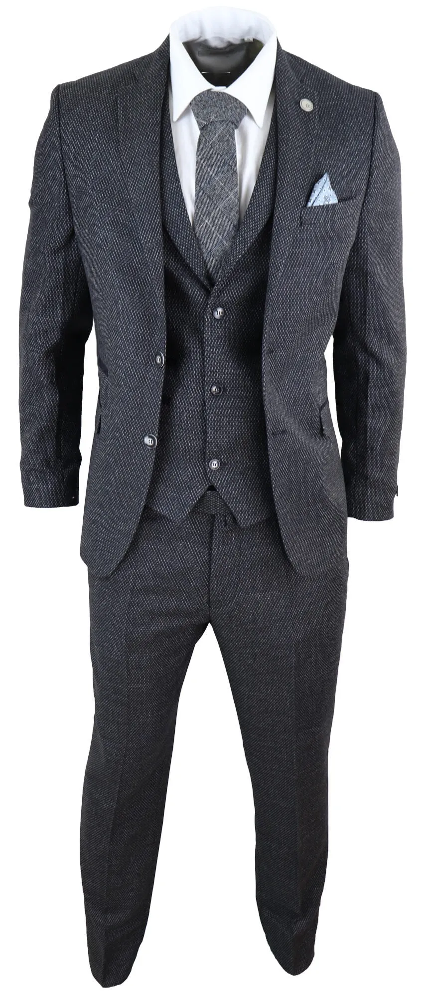 STZ14 Schwarzer Woll-Dreiteiler Tweed-Anzug