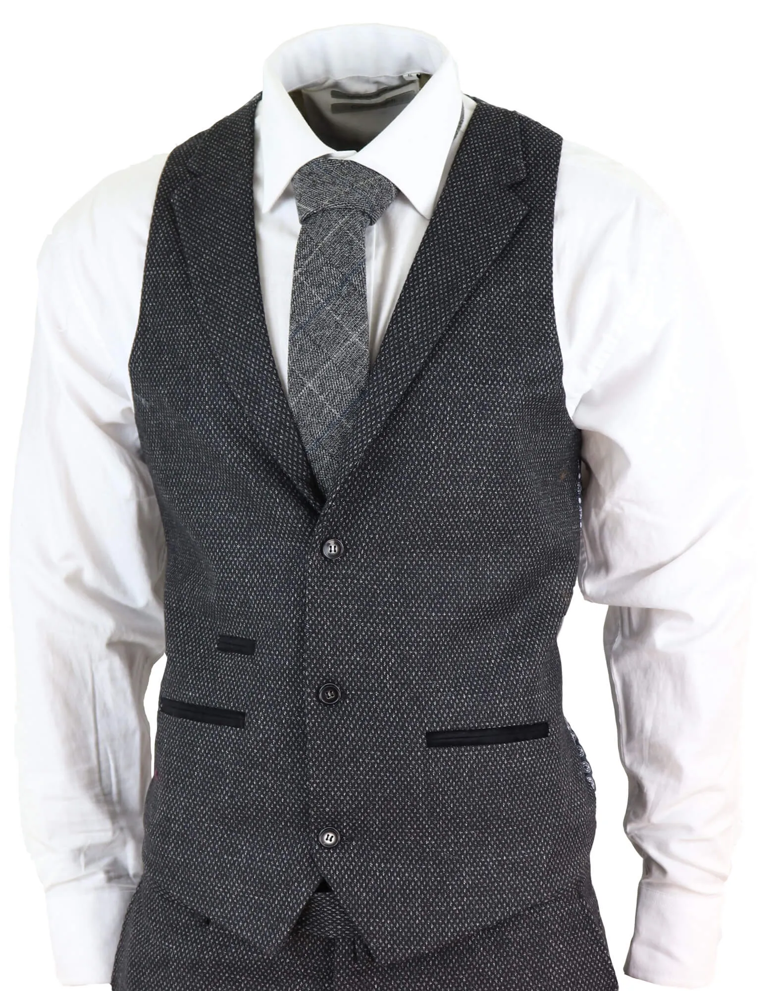 STZ14 Schwarzer Woll-Dreiteiler Tweed-Anzug