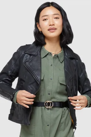 Superdry Clothing Klassische Leder-Bikerjacke | Schwarz